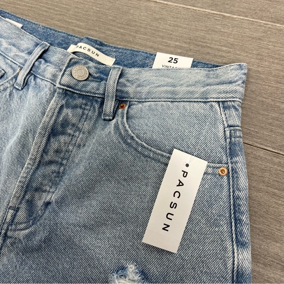 NWT PacSun Light Blue Ripped Vintage High Waisted Denim Shorts 25 Boho Beach - Picture 12 of 16